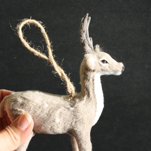 Lot of 6 Vintage Deer Ornaments Flocked Faux Fur white sparkles Christmas - Picture 6 of 11